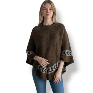 Novica Alpaca Geometric Knit Peruvian Caplette Poncho Shawl in Heathered Brown